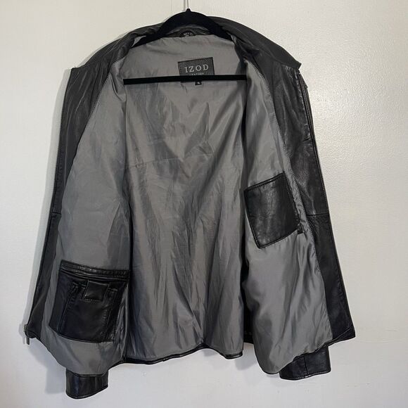 Izod Leather Men’s Black Flight Bomber Genuine Leather Jacket Size XL / RN107062 - Picture 6 of 10